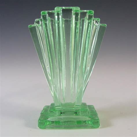 Bagley 334 Art Deco 4 Uranium Green Glass Grantham Vase £33 25
