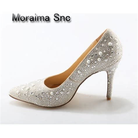 Moraima Snc Shoes Women Wedding Shoes Bride High Heel Shoes Sexy Twinkling Crystal Women Pumps