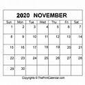 November 2020 Printable Calendar Template [PDF, Word & Excel]