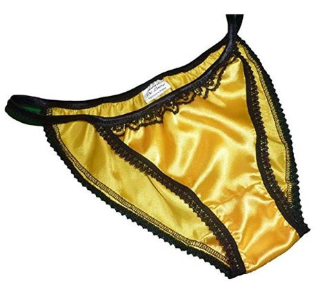 pure silk satin and lace mini tanga string bikini panties lemon yellow with black trim sizes xs