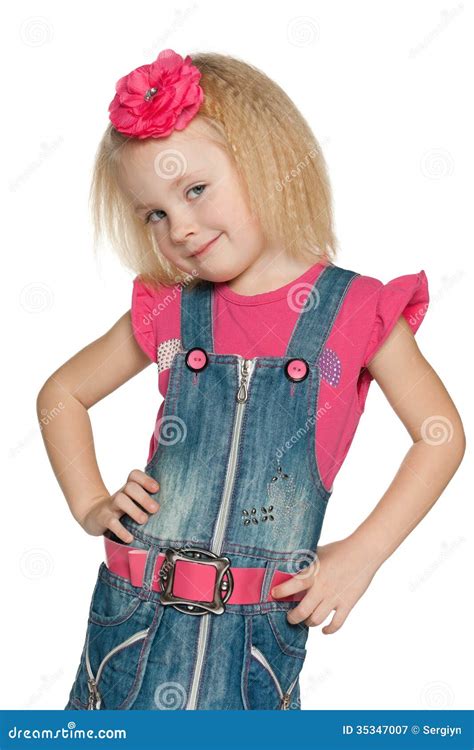 Little Girl In Jeans Dress Stock Image Image Of Isolated 35347007