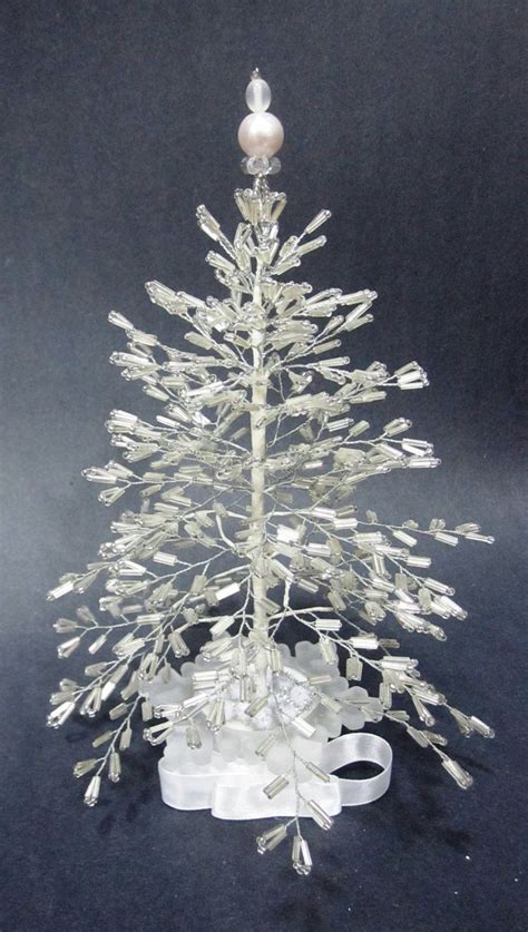 White Beaded Christmas Tree Beaded Christmas Tree Beaded Christmas Beaded Christmas Ornaments