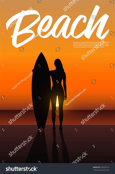 Rear View Silhouette Of Beautiful Sexy Surfer Girl In Bikini Clip Art
