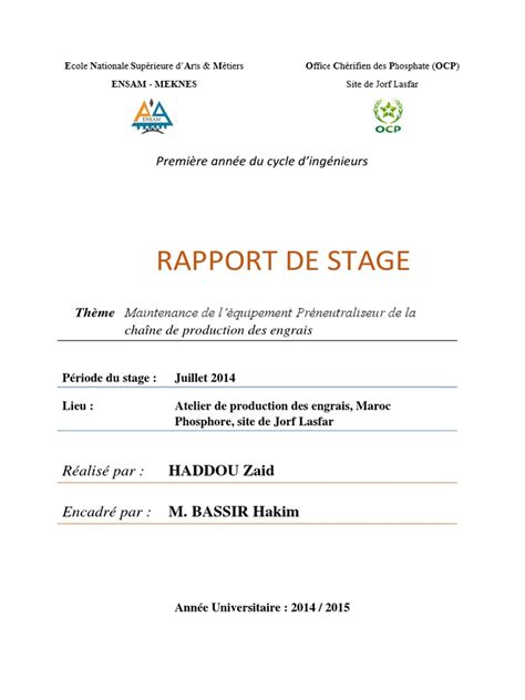 Rapport De Stage Ocp Chimie Matériaux