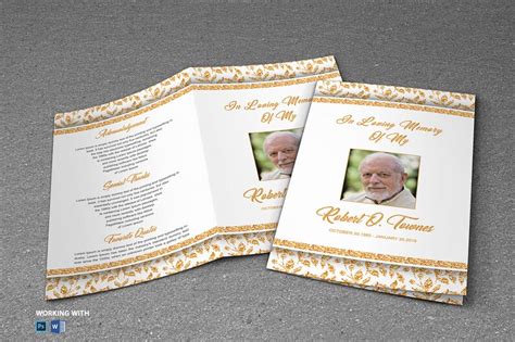Golden Funeral Program Template Editable Ms Word Template Etsy