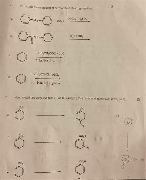OneClass Predict The Major Product Of Each Of The Following Reactions