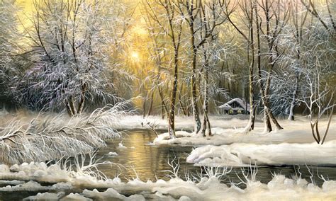Winter Forest At Sunset Hd Wallpaper Background Image 3332x2000