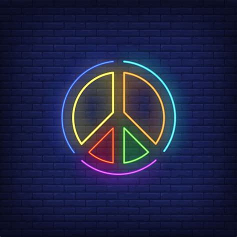 Free Vector Rainbow Colored Peace Emblem Neon Sign