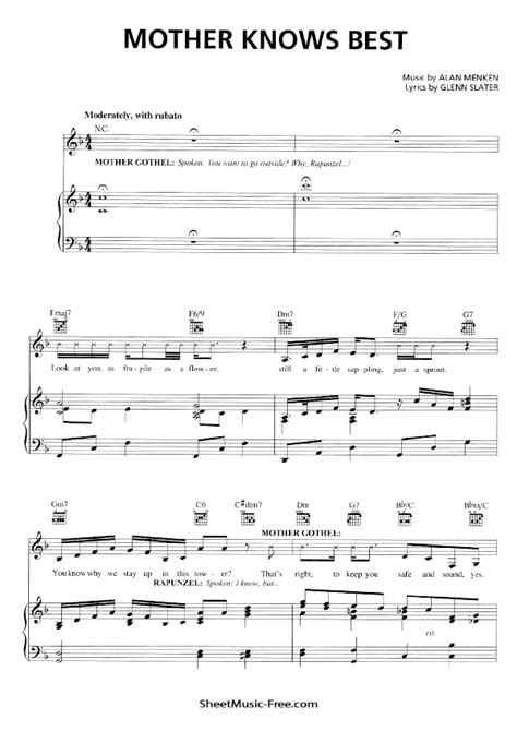 The family's mother has absolutely no problems with her son having just introduced his boyfriend to her. Mother Knows Best Sheet Music Tangled | ♪ SHEETMUSIC-FREE.COM