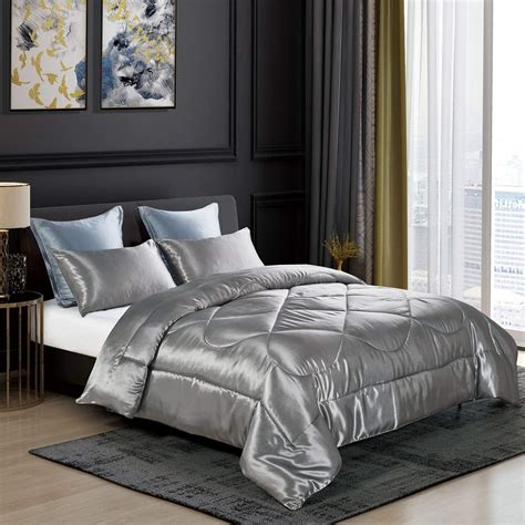 kinbedy luxury 3 piece satin sateen silky comforter set bedding collection all ebay