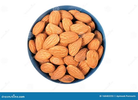 Almond Seeds In Bowl Isolated On White Background Top View Stock Image