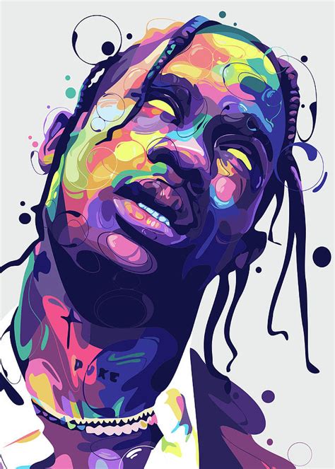 Travis Scott Illustration Portrait Colorful Digital Art By Triyas Nur
