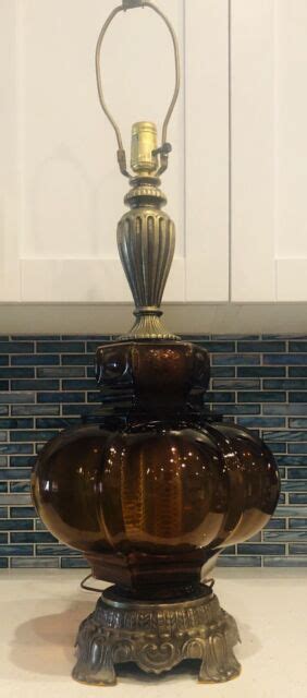 Vtg Mid Century Hollywood Regency E K 1973 Amber Glass Saucer Table Lamp Ebay