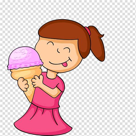 Ice Cream Girl Cartoon Illustration Cartoon Little Girl Eating Ice