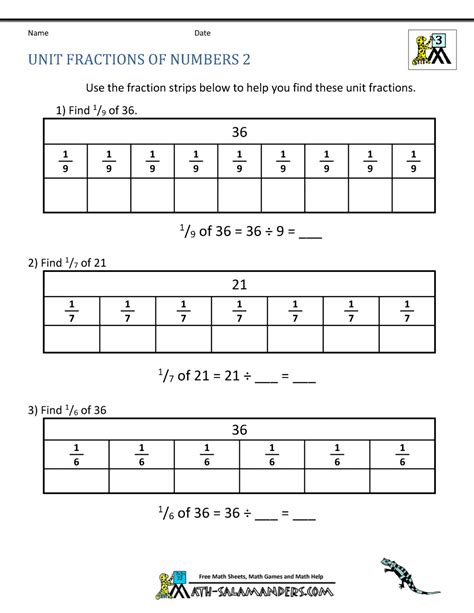 Fractions Numbers Worksheets