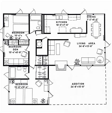 Many american houses with photos of facades and interiors. RM3212 Floor Plan with Addition | Cliff may, Mid century ...