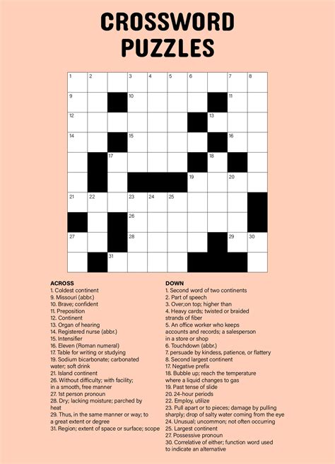 10 Best Large Print Easy Crossword Puzzles Printable