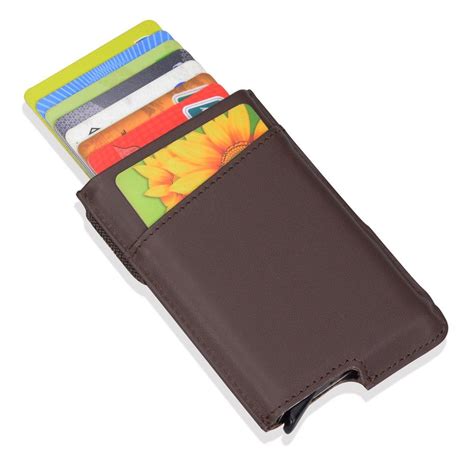 Automatic Pop Up Card Case Aluminum Leather Card Holder W Rfid