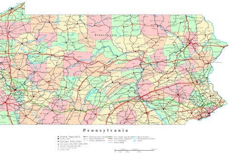 Pennsylvania State Map With Counties Outline And Location Of Each Pa