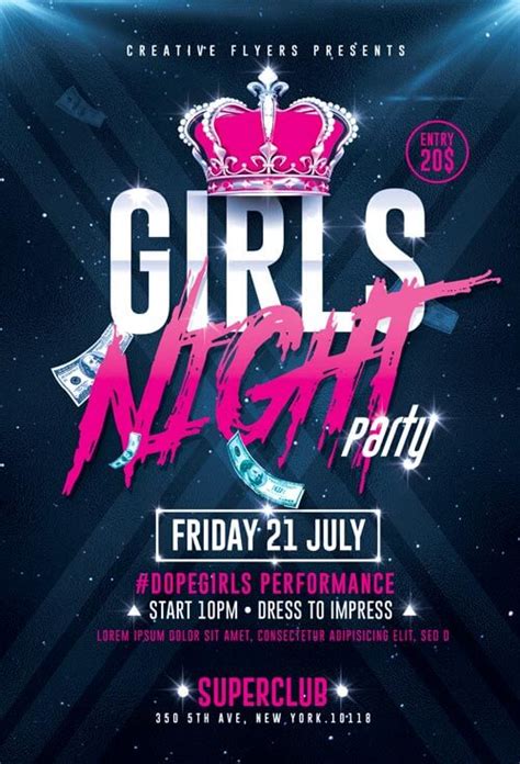 Girls Night Party Flyer Templates Nightclub Creative Flyers