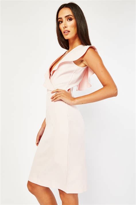 Wrap Frilled Midi Dress Light Pink Just