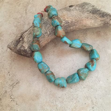 Authentic Turquoise Nugget Necklace With Coral Nuggets