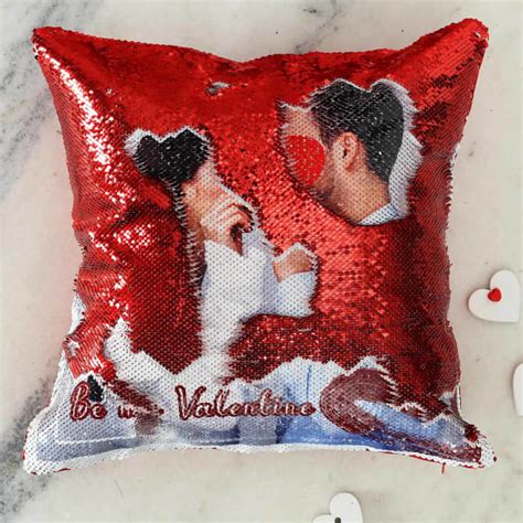 Be My Valentine Personalized Photo Sequin Cushion Tsend Valentine