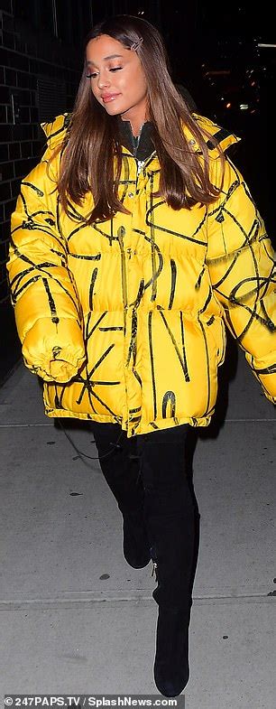 Ariana Grande Bundles Up In Big Yellow Puffer Jacket As She Heads To
