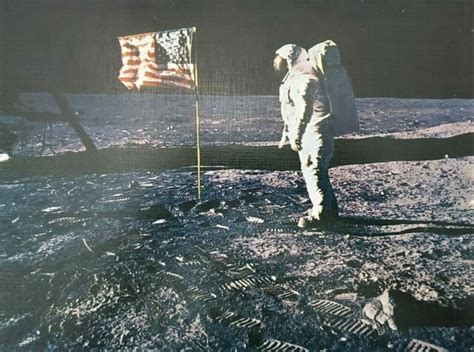 Vintage Nasa Photo Print Apollo 11 Buzz Aldrin Saluting Us Flag Lunar Surface Ebay