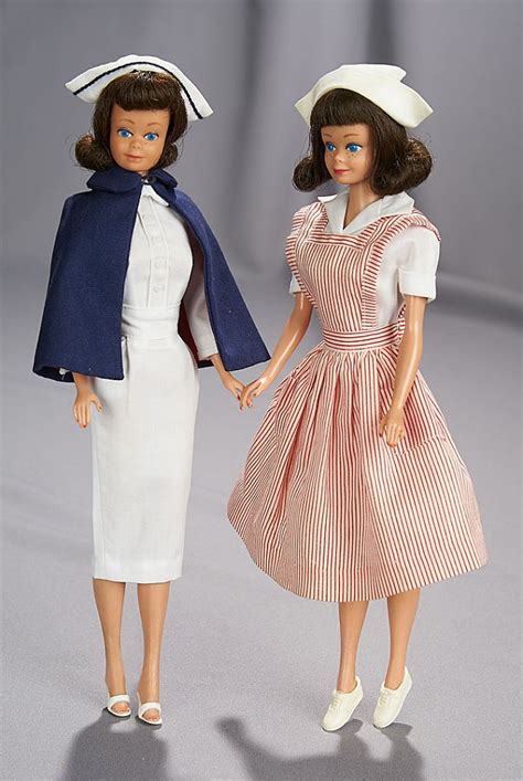 Pair Of Midge Dolls As Nurse And Candy Striper Volunteer 1964