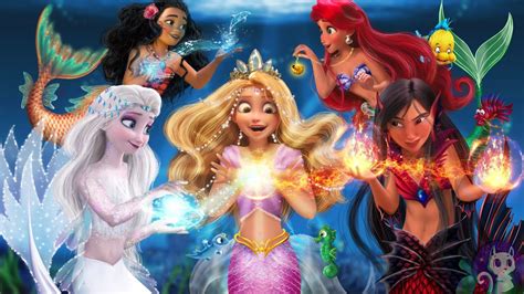 Disney Princesses In The Little Mermaid They Swim And Use Magic Together 💙 Alice Edit Youtube