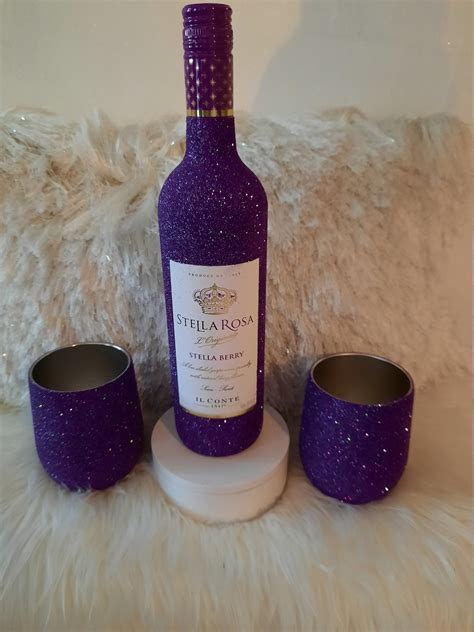 Purple Glittered Stella Wine Bottle With Matching Glasses Etsy