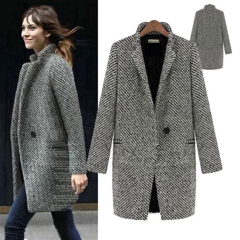 Sale Lady Autumn Winter Casual Business Long Tweed Jacket