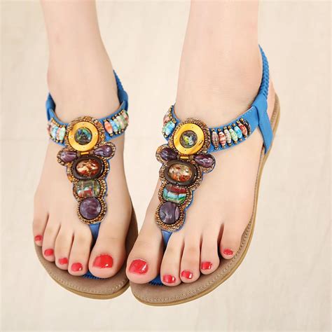 Hand Painted Beaded Sandal Bohemian Sandals Women Shoes Embellished