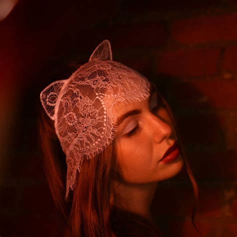 Bridal Cat Ears Headband With Veil Sexy Kitten Mask Etsy