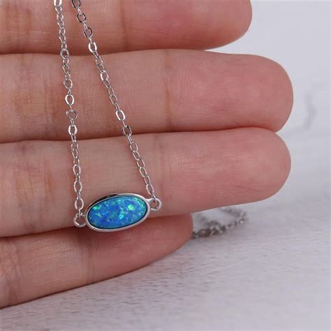 Classic Oval Australia Blue Fire Opal Pendant Necklace With Beautiful