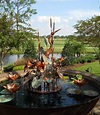 Big copper heron fountain on golf course | Outdoor fountain, Heron ...