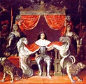 Altesses : Christian V, roi de Danemark, en habit de couronnement, en ...