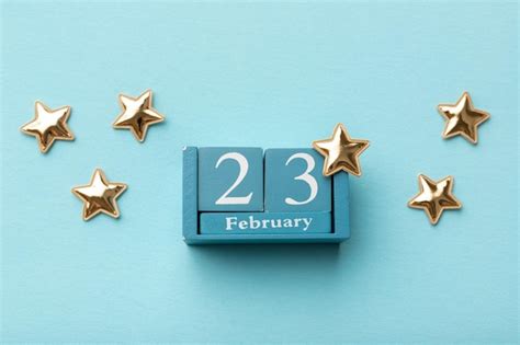 Premium Photo February 23rd Day 23 Of Month Wooden Calendar On Blue