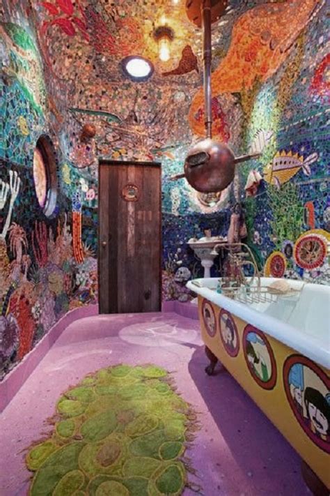 With such a beautiful color splashed all over the walls, the bathroom could well be termed one of the most exciting in this list of unique bathroom wall decor ideas since the whole look is feminine with cool purple color seen painted on the walls behind the white sink and the vanity area. Crazy Fun Bathroom Ideas We Could All Have!