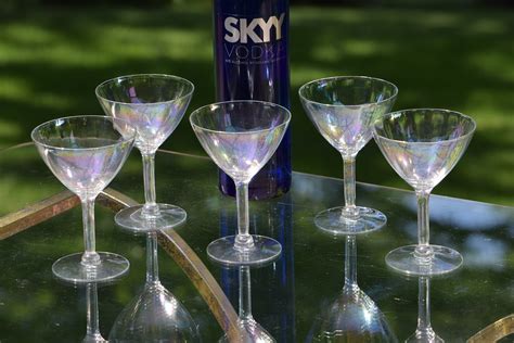 Vintage Iridescent Optic Cocktail Martini Glasses Set Of 5 Vintage Champagne Coupe Glasses