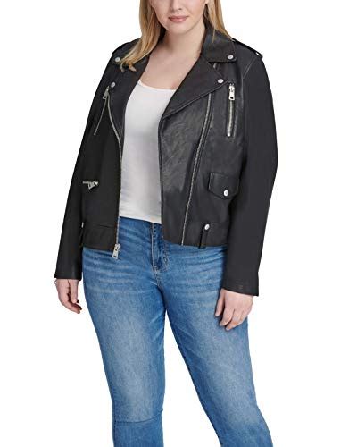 Levis Womens Plus Size Faux Leather Contemporary Asymmetrical Motorcycle Jacket Midnight