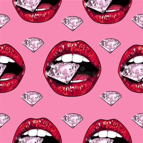 Bright Lips Holding A Sparkling Brilliant Seamless Pattern Realistic