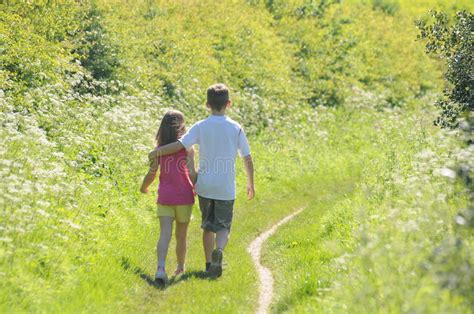 bruder und schwester stockbild bild von gehen gras 40758391