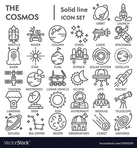 Cosmos Line Icon Set Universe Symbols Collection Vector Image