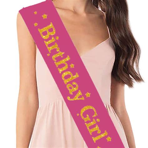 Buy Party Propz Fashionable Rose Pink Satin Sash Birthday Girl With Gold Lettering Birthday