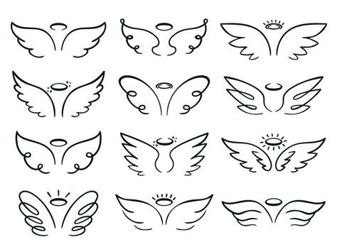 cartoon sketch wing hand drawn angels wings spread winged icon doodle vector illustration set