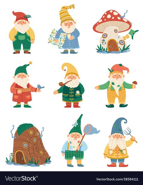 Garden Gnomes Fairytale Dwarf Elves Characters Vector Image
