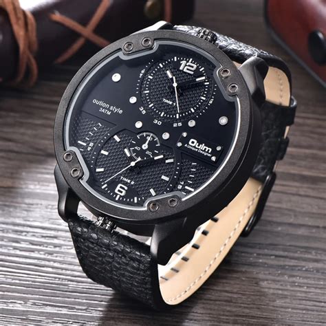 Oulm New Dual Time Zone Watches Men Luxury Brand Top Quartz Watch Male