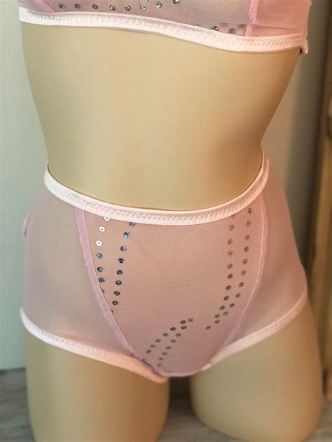 Sheer Pink Mesh Vintage Style High Waist Panties With Shiny Etsy